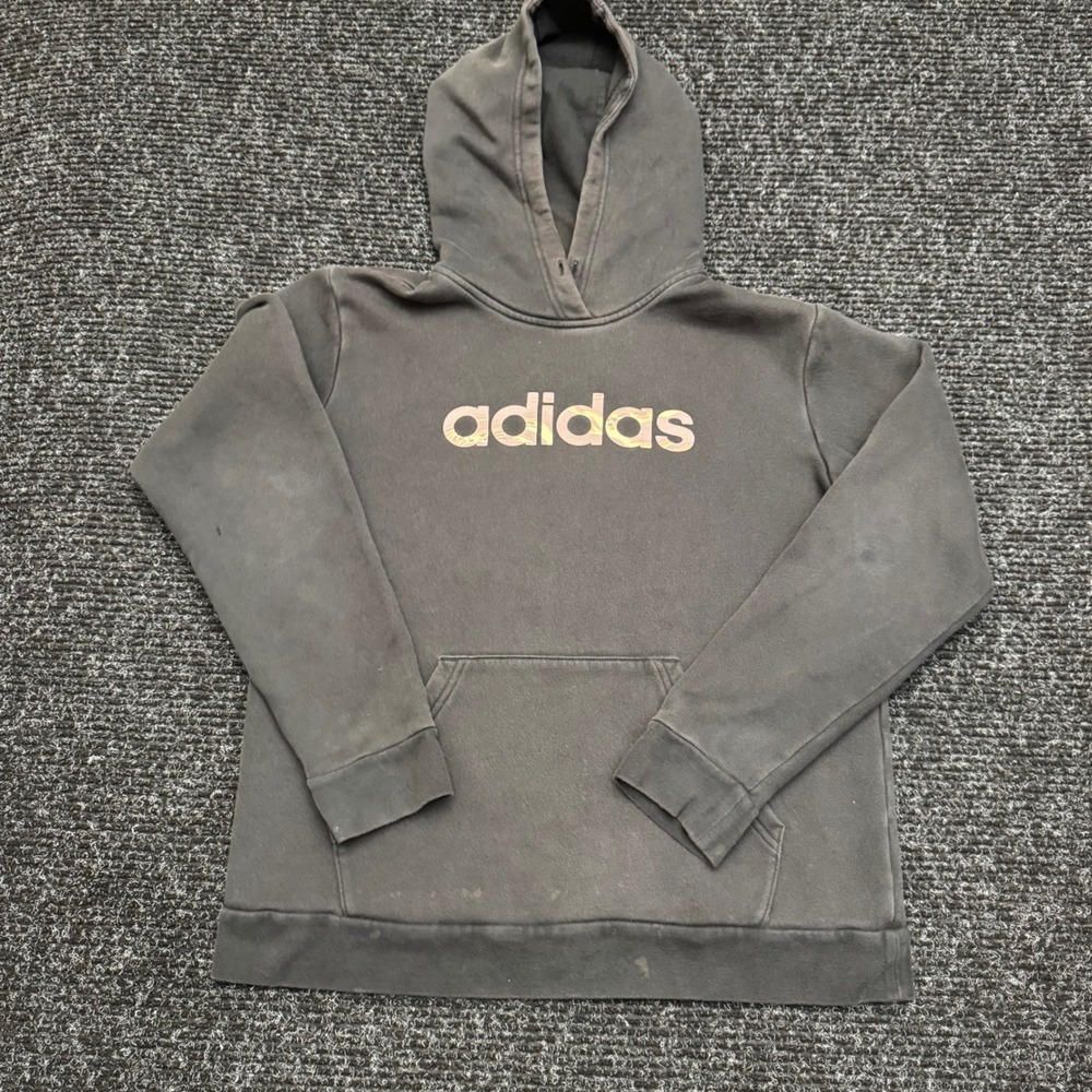 Adidas Pullover Hoodie Faded Black Camo Logo Graphic Sweatshirt Mens Medium - Picture 1 of 13